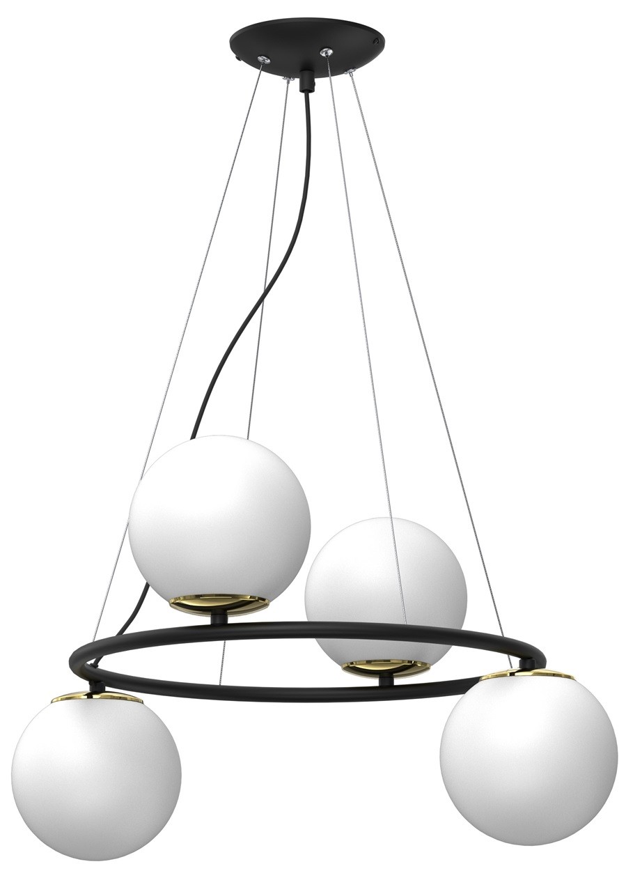 Lampa Wisząca BOLTI Czarny Złoty Szklany Klosz 4xE27 Koło