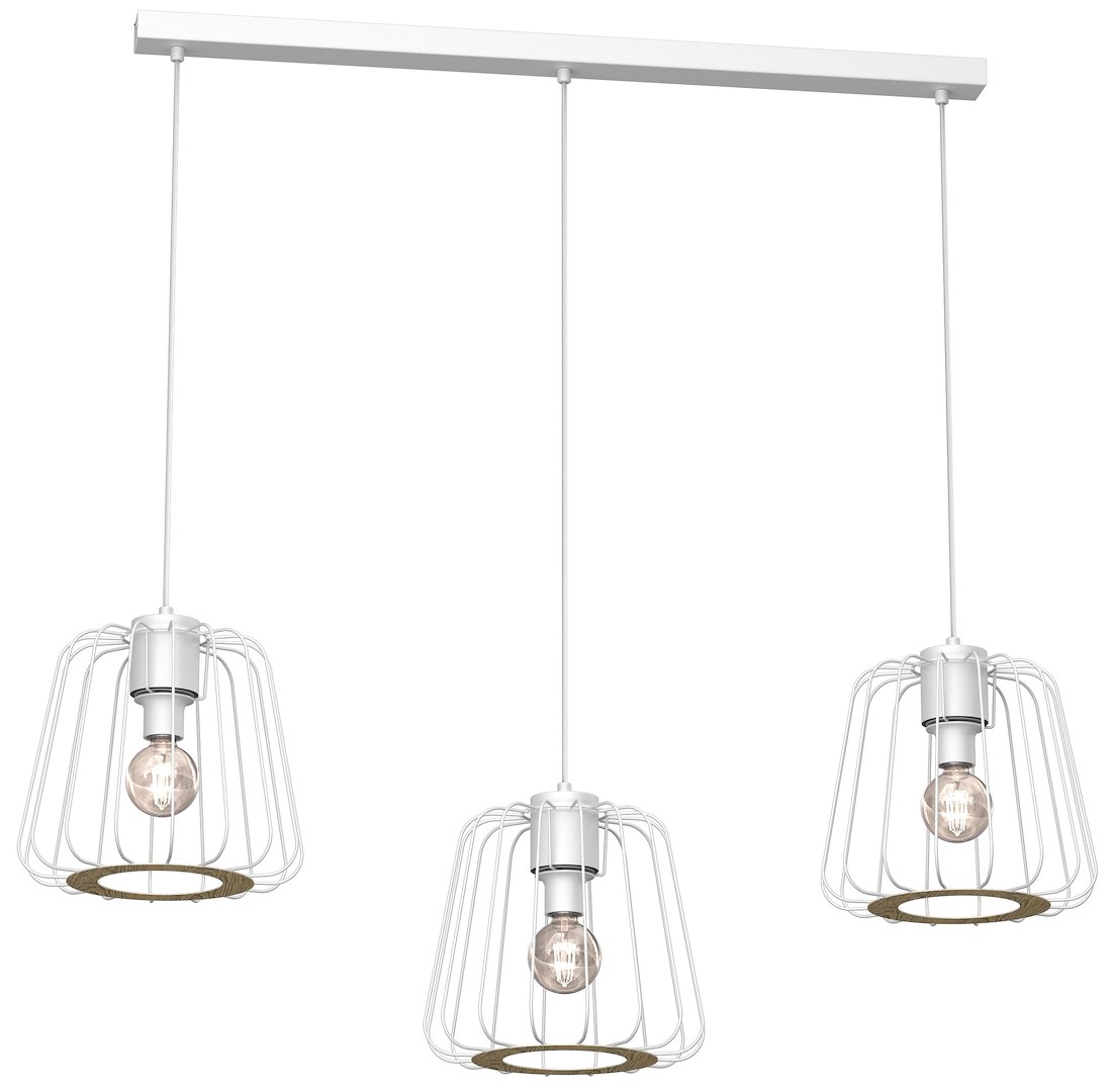 Lampa Wisząca TRAD Biały Brązowy Metalowy Klosz 3xE27 Listwa