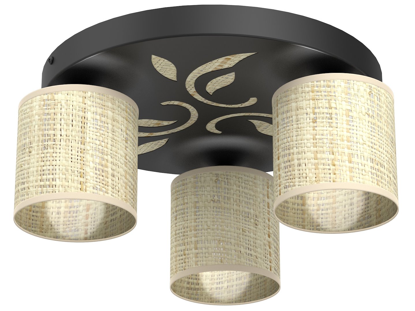 Lampa Sufitowa NATUR Czarny Beżowy Abażur Rattanowy 3xE14 Plafon