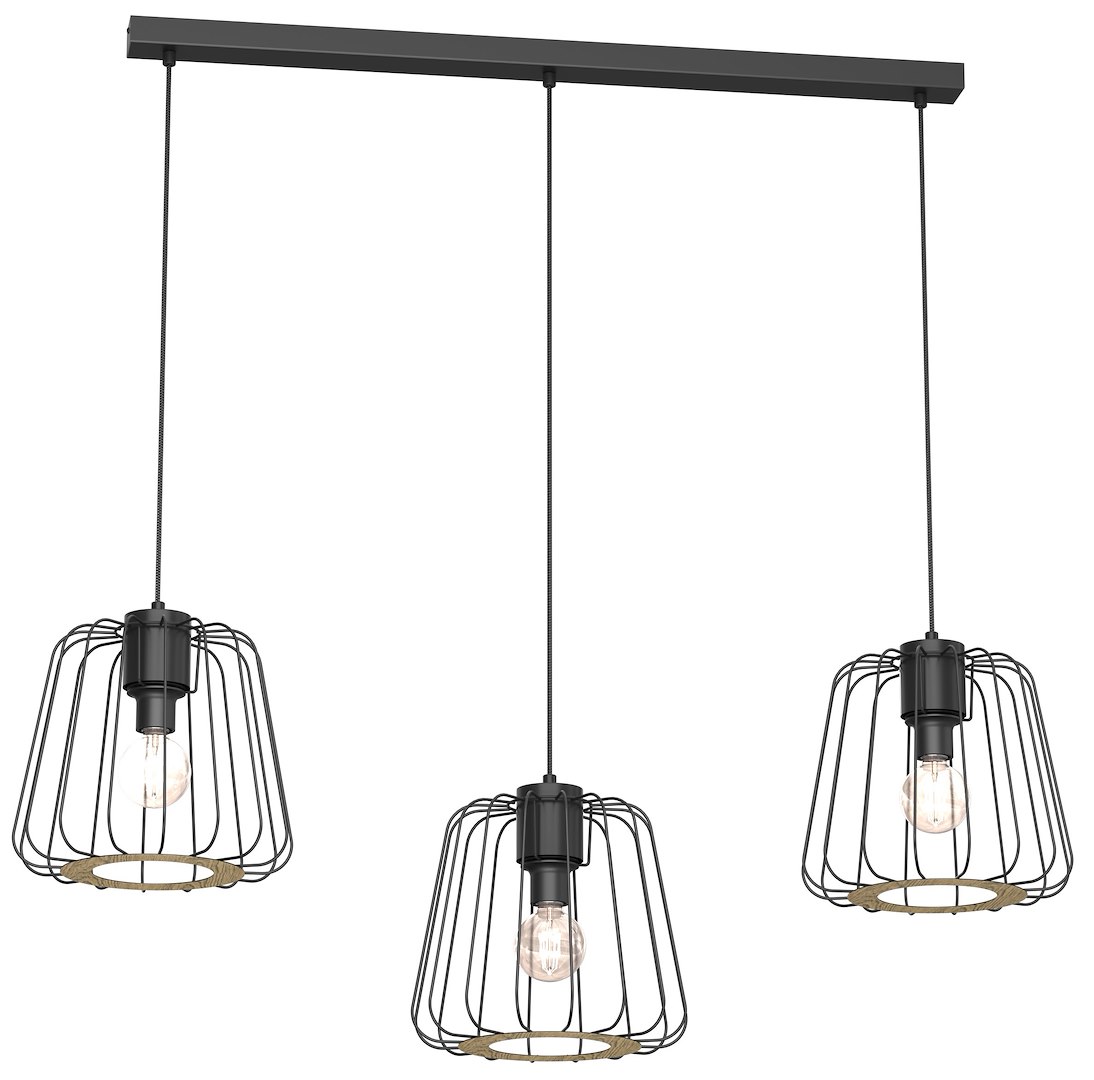 Lampa Wisząca TRAD Czarny Brązowy Metalowy Klosz 3xE27 Listwa