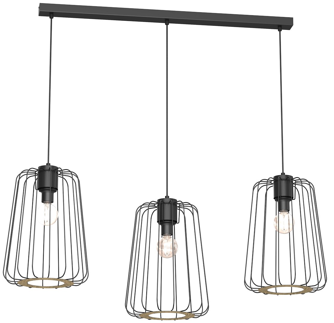 Lampa Wisząca TRAD Czarny Brązowy Metalowy Klosz 3xE27