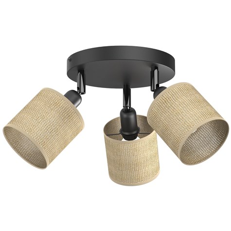 Lampa Sufitowa Spot JUTE Czarny Beżowy Abażur 3xE14 Plafon