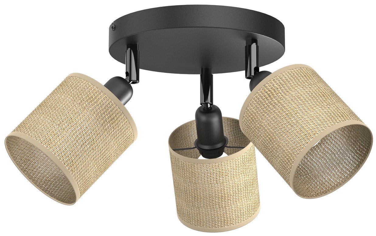 Lampa Sufitowa Spot JUTE Czarny Beżowy Abażur 3xE14 Plafon