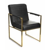 Fotel Kori Gold Black Obicie wykonane z solidnej eko skóry w kolorze czarnym, złota rama wykonana ze stali nierdzewnej, krzesło wyposażone jest w regulowane nóżki