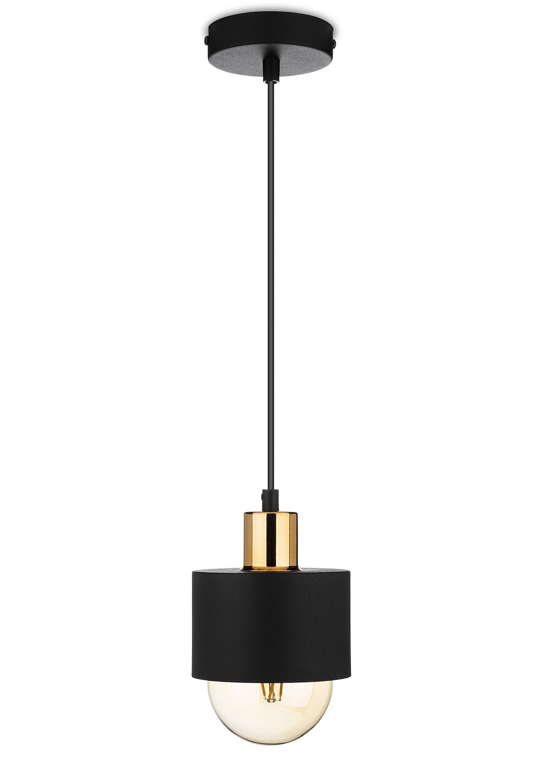 Lampa wisząca BerlinStil 12 cm cz-miedź Modna sufitowa lampa w kolorze czarnym z miedzianym nadkloszem, w stylu loft industrialnym 12 cm