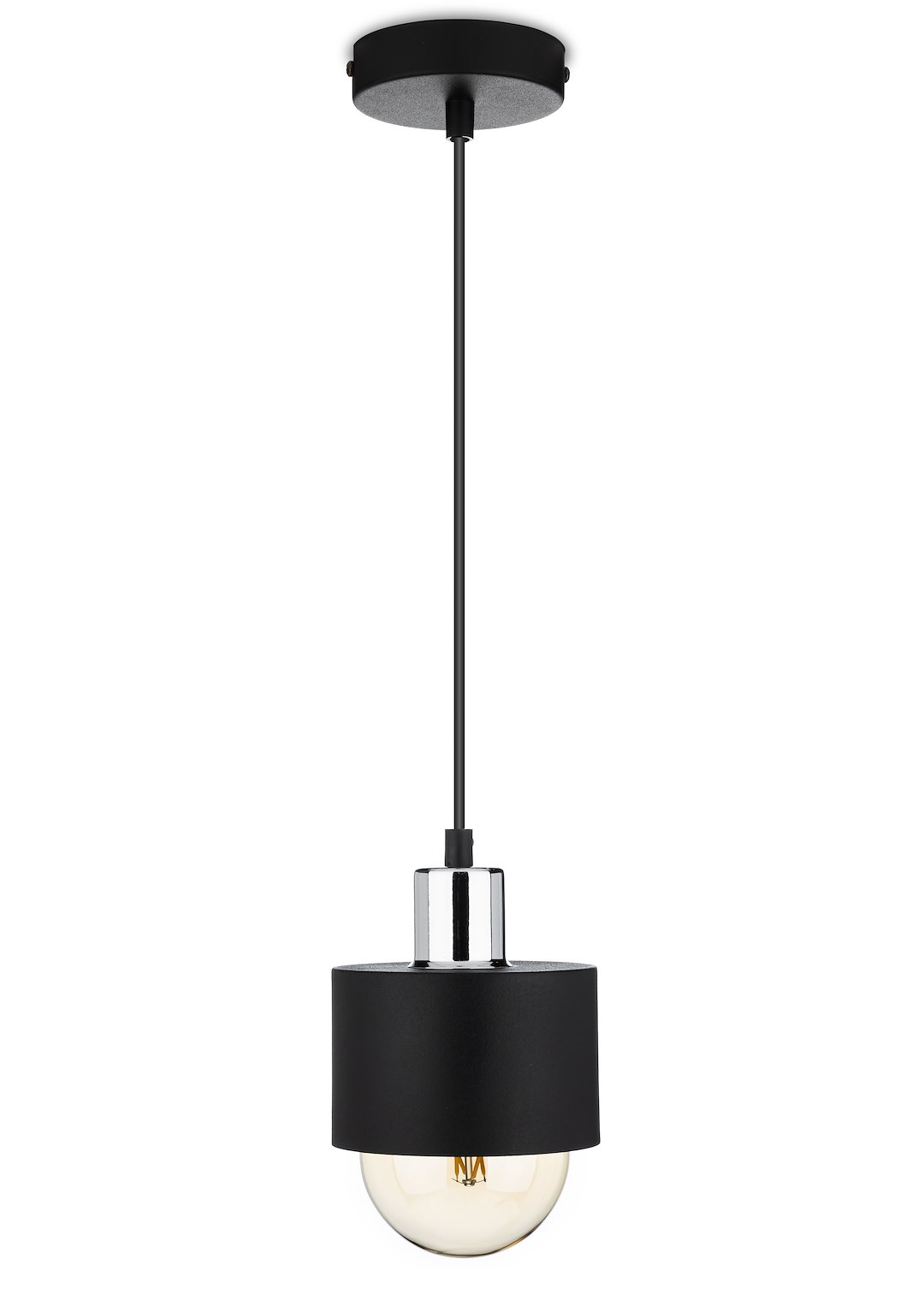 Lampa wisząca BerlinStil 12cm cz-srebrna Modna sufitowa lampa w kolorze czarnym ze srebrnym nadkloszem, w stylu loft industrialnym 12 cm