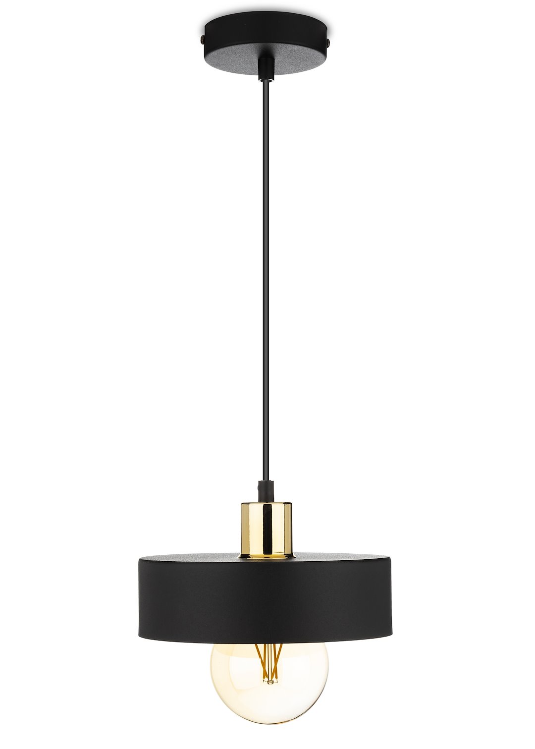 Lampa wisząca BerlinStil 20 cm cz-złota Modna sufitowa lampa w kolorze czarnym ze złotym nadkloszem, w stylu loft industrialnym 20 cm