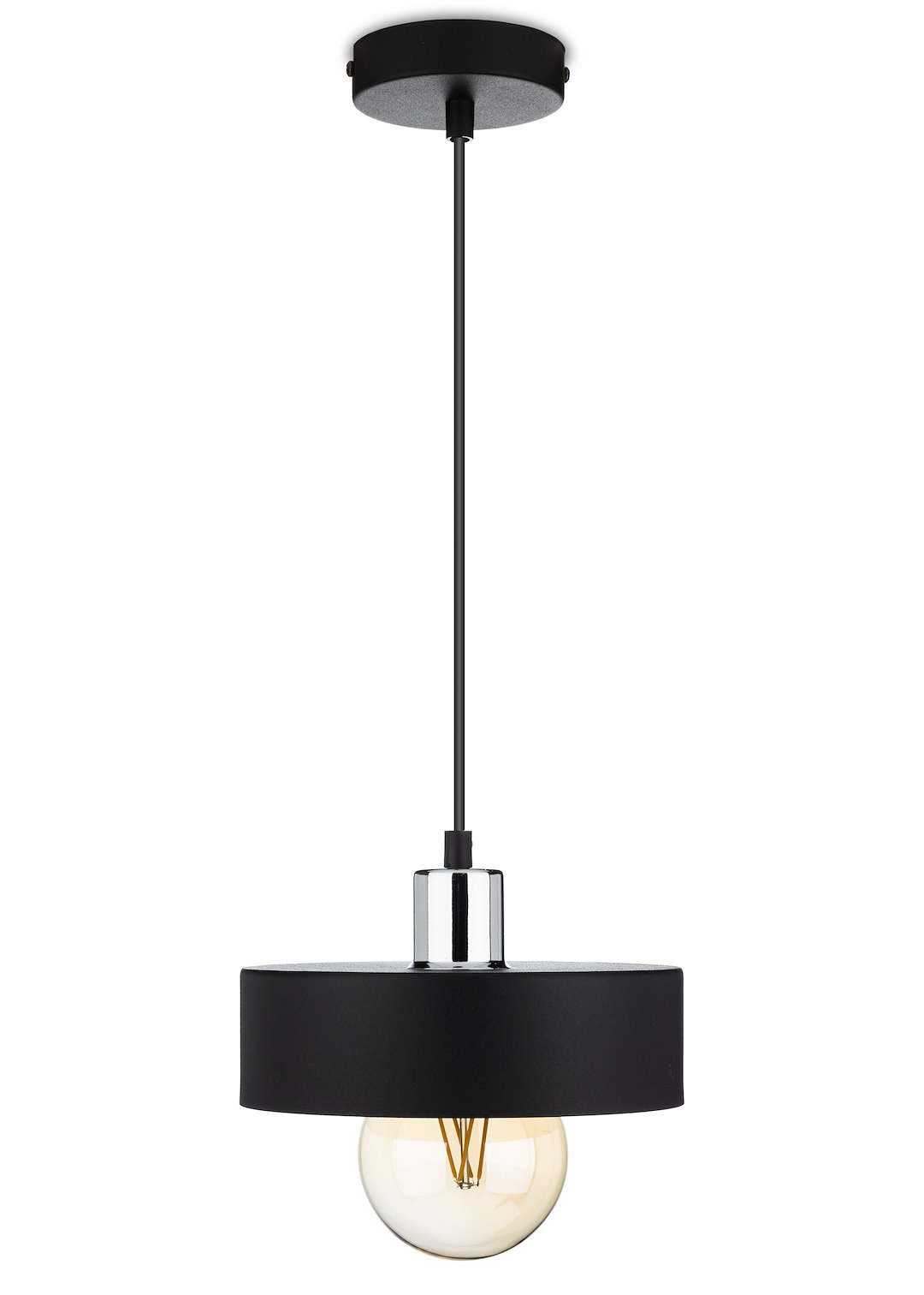 Lampa wisząca BerlinStil 20cm cz-srebrna Modna sufitowa lampa w kolorze czarnym ze srebrnym nadkloszem, w stylu loft industrialnym 20 cm