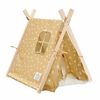 Namiot Tipi dla kota lub psa wzór Łapki Domek dla psa lub kota w formie namiotu tipi z pokrowcem do transportu oraz miękkim legowiskiem o wymiarach: 50x60x55 cm
