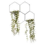 Roślina sztuczna zwisająca szary stelaż Nowoczesna kształt heksagonu, kwiaty wykonane z wysokiej jakości tworzywa sztucznego, metalowy stelaż