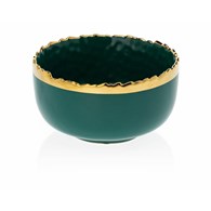 Salaterka Kati Green Gold Miseczka wykonana z ceramiki w kolorze zielonym, wykończona złotą farbą. Średnica naczynia wynosi 11,5 cm