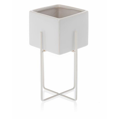 Doniczka Mizu White 23 cm Stelaż wykonany z metalu, osłonka wykonana z ceramiki. Wymiary: 12x12x23 cm.