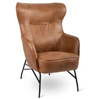 Fotel Hada Brown Stylowy fotel uszak w kolorze brązowym wykonany z poliestru ze wzorem eko-skóry