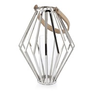 Lampion geometryczny ze stali wys. 41 cm Srebrny dekoracyjny lampionik w nowoczesnym stylu z serii Premium wykonany z najwyższej jakości stali nierdzewnej oraz szkła