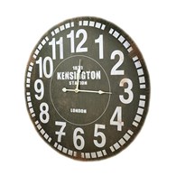 Zegar ścienny retro postarzany czarny 60 W stylu retro Kensington Station wykonany z MDF, cyfry arabskie w kolorze białym, zasilanie 1xAA