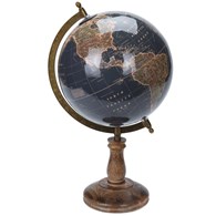 Dekoracyjny globus świata granat 38 cm Dekoracyjny globus w stylu Retro z metalową podpórką, na podstawie wykonanej z drewna mango o średnicy 8 cali