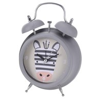 Budzik dla dzieci szary Zebra Nowoczesny zegarek dla dzieci z funkcją budzenia na nóżkach w kolorze szarym z motywem zwierzęcym