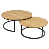 Komplet stolików OakLoft 70 i 90 cm Stoliki z metalu i drewna dębowego, solidne i wytrzymałe loftowe stoliczki