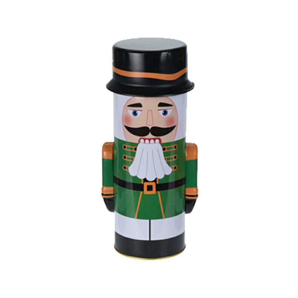 Puszka Nutcracker zielona 24 cm Ozdobny, metalowy pojemnik w kształcie dziadka do orzechów na świąteczne słodkości, ciasteczka i pierniki o wymiarach: 24,5x8,5 cm