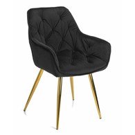 Krzesło pikowane Hana Gold Black Wykonane z aksamitnego, przyjemnego w dotyku materiału w czarnym odcieniu nogi wykonane z metalu w kolorze złotym