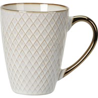 Kubek ceramiczny Queen 370 ml wzór 4Elegancki kubek do kawy i herbaty, wykonany z ceramiki z wytłaczanym wzorem i dekoracyjną obręczą w kolorze złoto miedzianym o pojemności 370 ml