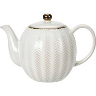 Dzbanek ceramiczny Queen 1100 ml wzór 2 Elegancki czajniczek do zaparzania kawy, herbaty i ziół, wykonany z ceramiki z wytłaczanym wzorem i dekoracyjną obręczą w kolorze złoto miedzianym o pojemności 1100 ml