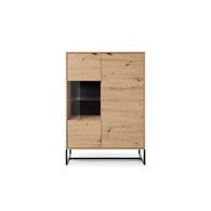 Loftowa witryna Amber AWT93 Dąb ArtisanNowoczesna witryna na metalowych nogach, w stylu industrialnym, z płyty meblowej w kolorze Dąb Artisan.