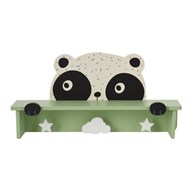 Półka ścienna z 3 haczykami Panda Wieszak ścienny z półką i haczykami, wykonany z płyty mdf, ozdobne haczyki, funkcjonalny i stylowy dodatek do pokoju dziecięcego o wymiarach:44x9,5x22 cm