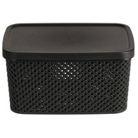 Koszyk do przechowywania czarny 23 cm Czarny pojemnik do przechowywania z pokrywą wykonany z tworzywa sztucznego z ażurowym motywem