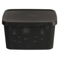 Koszyk do przechowywania czarny 27 cm Czarny, praktyczny pojemnik z klapą do przechowywania wykonany z tworzywa sztucznego z ażurowym wzorem