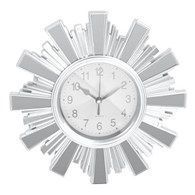 Zegar ścienny słońce srebrny wzór 3 Ozdobny zegar do salonu ze srebrną, elegancką ramą o średnicy 24,5 cm, wykonany z tworzywa wysokiej jakości