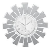 Zegar ścienny słońce srebrny wzór 2 Dekoracyjny zegar na ścianę z ozdobną, srebrną ramą o średnicy 24,5 cm w stylu glamour