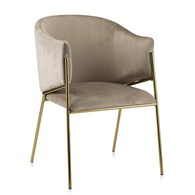 Krzesło Bella beige beżowe tapicerowane  Wykonane z przyjemnego w dotyku materiału w kolorze beżowym, nogi wykonane z metalu w kolorze złotym