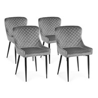 Komplet 4 krzeseł Kajto Black Gray Wykonane z aksamitnego, przyjemnego w dotyku materiału w kolorze szarym, nogi wykonane z metalu, zestaw 4 szt.