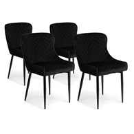 Komplet 4 krzeseł Kajto Black    Wykonane z aksamitnego, przyjemnego w dotyku materiału w kolorze czarnym, nogi wykonane z metalu, zestaw 4 szt.
