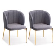 Komplet 2 krzeseł Marselo Gold Gray Obicie wykonane z miękkiego i przyjemnego w dotyku materiału, metalowe nogi w kolorze złotym, stylowo prezentujące się krzesło do salonu lub jadalni, zestaw 2 szt.