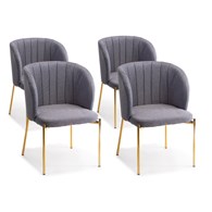 Komplet 4 krzeseł Marselo Gold Gray Obicie wykonane z miękkiego i przyjemnego w dotyku materiału, metalowe nogi w kolorze złotym, stylowo prezentujące się krzesło do salonu lub jadalni 4 szt.