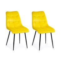 Komplet 2 krzeseł Tori Black Yellow Wykonane z aksamitnego, przyjemnego w dotyku materiału w kolorze żółtym, nogi wykonane z metalu, zestaw 2 szt.