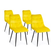 Komplet 4 krzeseł Tori Black Yellow Wykonane z aksamitnego, przyjemnego w dotyku materiału w kolorze żółtym, nogi wykonane z metalu, zestaw 4 szt.