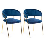 Komplet 2 krzeseł Rarity Gold Navy Blue Wykonane z aksamitnego, przyjemnego w dotyku materiału w kolorze niebieskim, złote nogi wykonane z metalu, zestaw 2 szt.