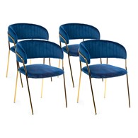 Komplet 4 krzeseł Rarity Gold Navy Blue Wykonane z aksamitnego, przyjemnego w dotyku materiału w kolorze niebieskim, złote nogi wykonane z metalu, zestaw 4 szt.