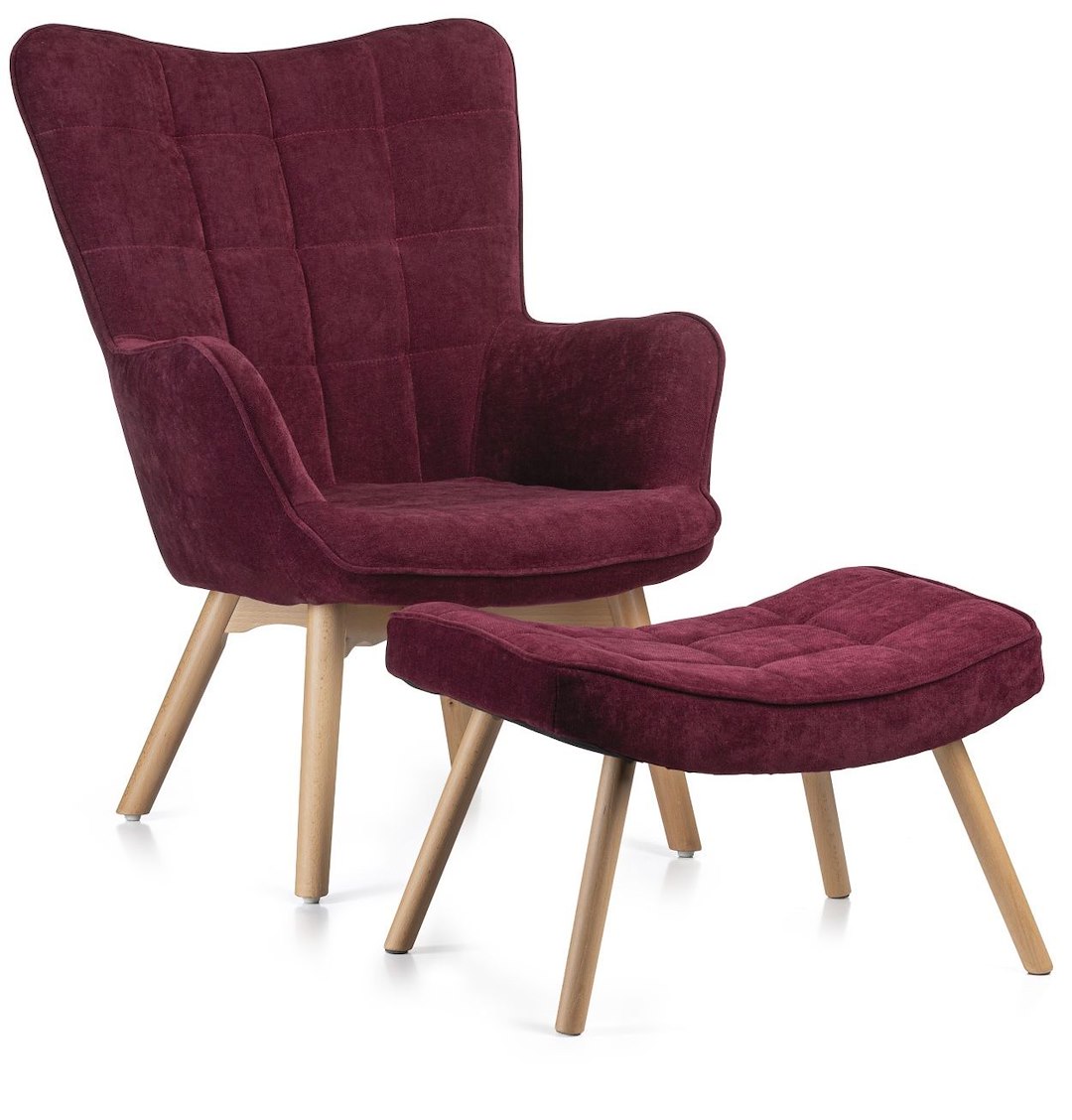 Fotel z podnóżkiem Grella Plum