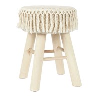 Taboret MACRAME kremowy z frędzlami