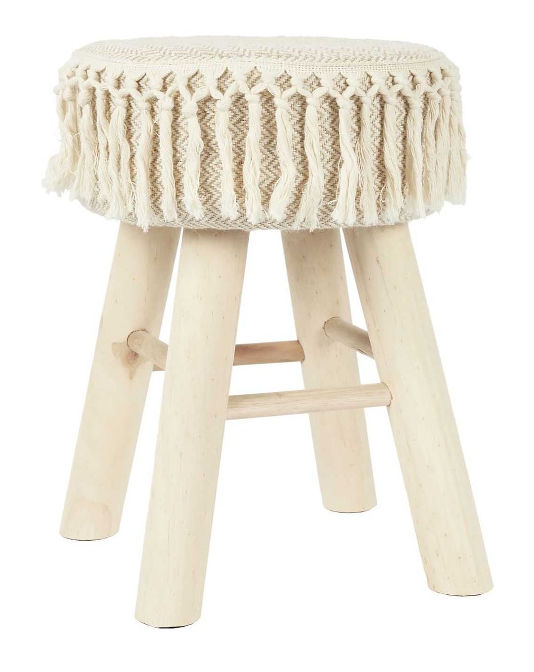 Taboret MACRAME kremowy z frędzlami