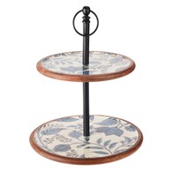 Dwupoziomowa patera z mango z niebieskim nadrukiem 43 cm - wzór 2