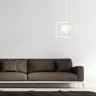 Industrialna lampa SPAZIO 1 WHITE Loftowa lampa sufitowa w kolorze białym, industrialna, idealna do salonu, biura, sypialni, do powieszenia nad stołem.