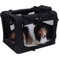 Duża torba transportowa dla psa i kota  Składany transporter w czarnej kolorystyce wykonany z metalowej konstrukcji, wodoodpornej tkaniny Oxford, miękką podkładką ze sztucznym futerkiem, 3 drzwiami i 2 kieszonkami na zamek