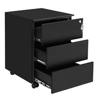 Kontener stalowy z 3 szufladami czarny Biały, stalowy kontener mobilny z 3 szufladami, szafka biurowa na kółkach obrotowych 360o