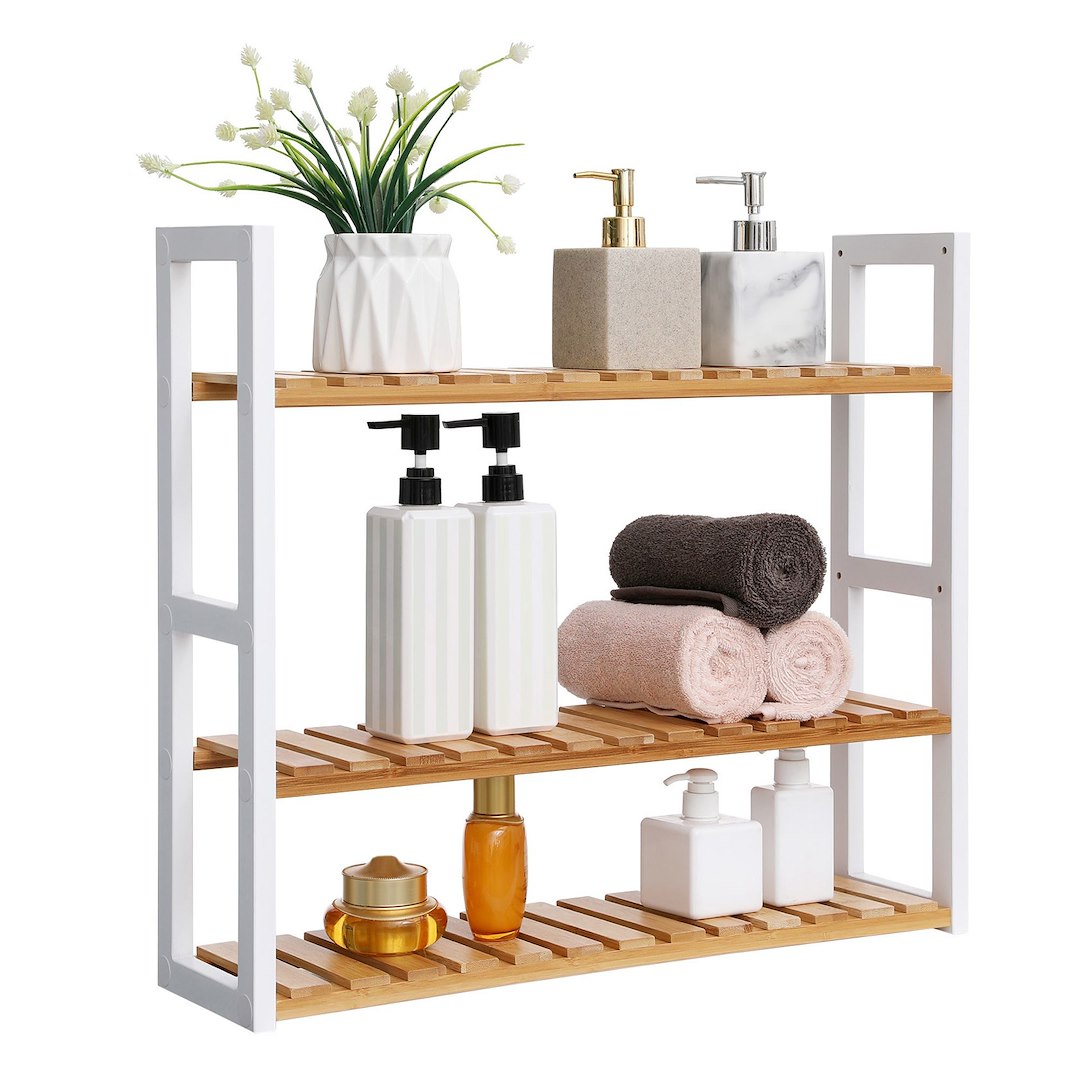 Regał bambusowy 3 półki biało-brązowy