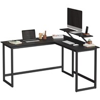 Biurko narożne czarne z półką na monitor Eleganckie biurko narożone w kolorze czarnym, z dodatkową półką na monitor.